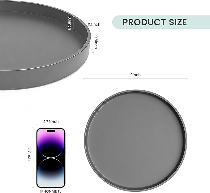 1 Pack 9" Bathroom and Vanity Tray, ABS Bathroom Counter Organizer, Coffee Table Decor for Perfume, Candles, Keys &More. Kitchen Countertop Organizer, Decorative Tray Soap Holder, Grey