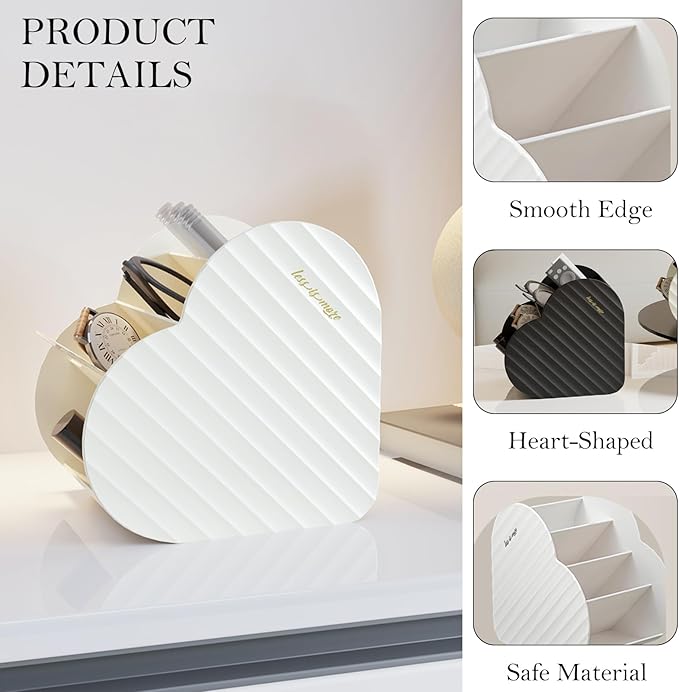 Heart-Shaped Slanted Makeup Organizer – 4-Compartment Tiered Storage, Durable Food-Grade Material, Stylish Vanity & Desk Cosmetic Holder (Black)