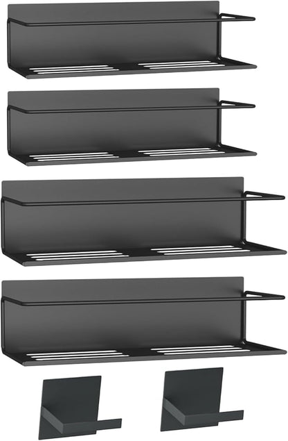 Magnetic Spice Rack For Refrigerator, Magnetic Fridge Shelf For Kitchen, Magnetic Shelf For Fridge Space Saving Black 4 Pack With Magnetic Paper Towel Holder