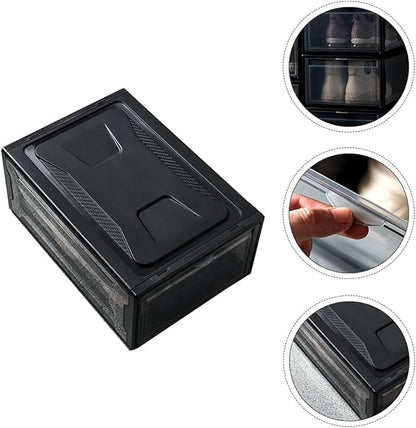 BESPORTBLE Stackable Sneaker Shoes Box with Lid, Compact Dark Drawer-style Shoe Organizer for Home Storage and Display