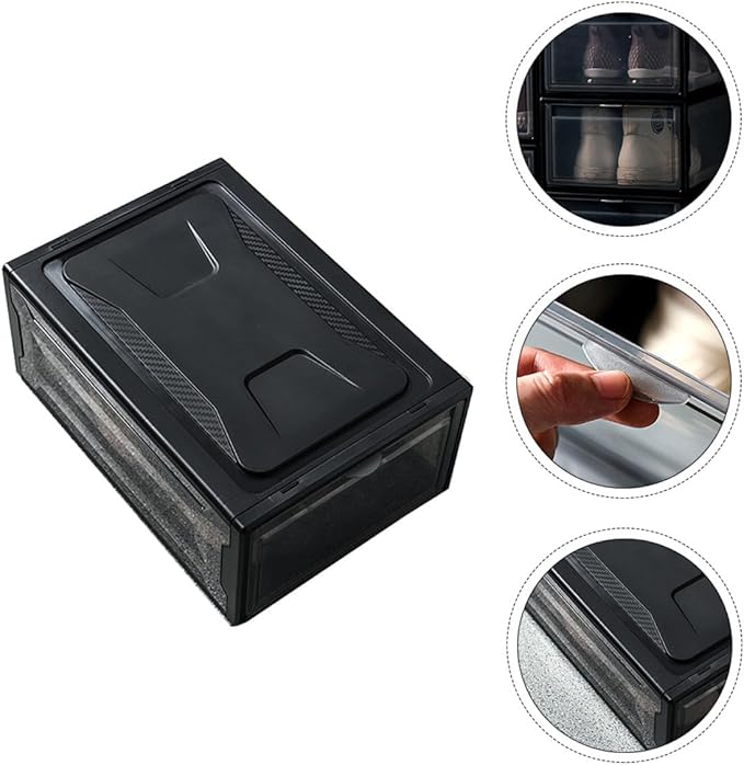 BESPORTBLE Transparent Stackable Shoe Storage Box with Locking Clip Compact Dark Organizer for Sneakers Socks Handbags Office Items Space-saving Household Shoe Container for Easy Access and