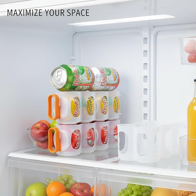 Stacking Can Dispenser for Refrigerator, Slim Vertical Soda Organizer Rack to Maximize Shelf Space, Durable PP Plastic Storage Holder for Pantry & Kitchen