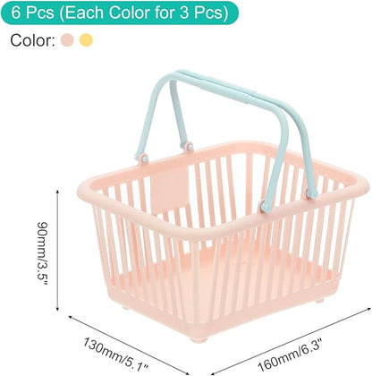 PATIKIL 6PCS Mini Shopping Basket, Small Plastic Basket Mini Storage Basket Grocery Tiny with Handles Organizer Filtered Water for Organizing Toys Eggs Fruits Snacks,Pink Yellow