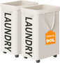 Optish 2 Pack Rolling Laundry Basket with Wheels, 90L Hamper with Wheels and Removable Mesh Bag, White Laundry Baskets on Wheels for Bedroom, Dorm, Clothes Hamper Organizer