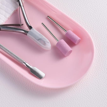 3Pcs Manicure Tools Storage Tray, Oval Plastic Storage Dish Nail Art Accessory Display Trays, Jewelry Rhinestone Organizer Plate, Makeup Cosmetic Nail Decorations Storages Plate（Pink）