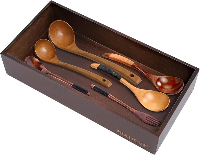 PRATIQUE Bamboo Drawer Organizer - Kitchen Utensil Organizer Silverware Tray Cutlery Holder，Office Desk Supplies and Accessories,12 * 5.9 * 2.6,Nut-brown