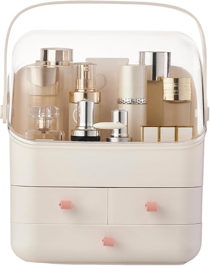 Large Makeup Organizer w Drawers Beauty Organizer Makeup Box Holder Vanity Organization Desk Countertop MakeUp Organizers Bathroom Counter Organizer Skincare Cosmetic Case Stand Dustproof Lid Gift