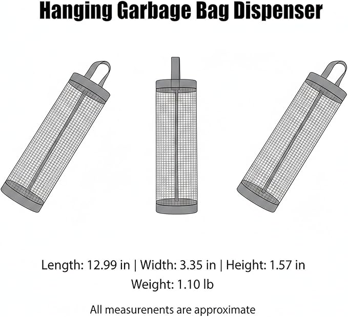 Hanging Garbage Bag Dispenser, Polyester Cabinet Door Organizer for Standard Rolls, 13-Inch Height (1 PC)
