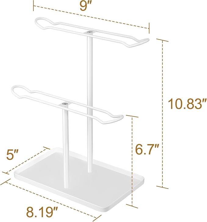 Headband Holder Organizer, 2-Tier T-bar Storage Stand with Tray for Hair Accessories Hairband Hair Clip, for Girls Women, White