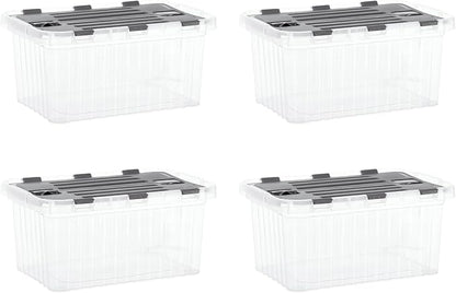 Superio Storage Bins with Lids, Clear Plastic Containers for Organizing, Stackable Totes, BPA Free, Odor Free, Organizer Boxes for Home, and Dorm, 10.5 Quart (4 Pack, 15"x10"x7")
