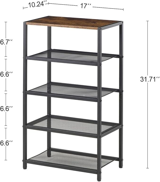 Narrow Shoe Rack for Front Door Entrance, Entryway, and Closet Shoe Organizer with 4 Sturdy Metal Mesh Shelves and Wooden Top, Holds 10 Pairs, Ideal for Storage or Display