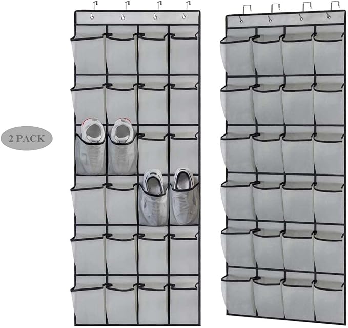 Over the Door Shoe Organizer, 24 Pockets Hanging Shoe Rack Mesh Fabric Visible Shoe Holder Back of Door Hanging Storage Closet Shoe Holder Hanger for Entryway Bedroom Bathroom 3 Pack