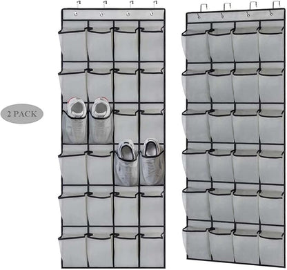 Over the Door Shoe Organizer, 24 Pockets Hanging Shoe Rack Mesh Fabric Visible Shoe Holder Back of Door Hanging Storage Closet Shoe Holder Hanger for Entryway Bedroom Bathroom 3 Pack