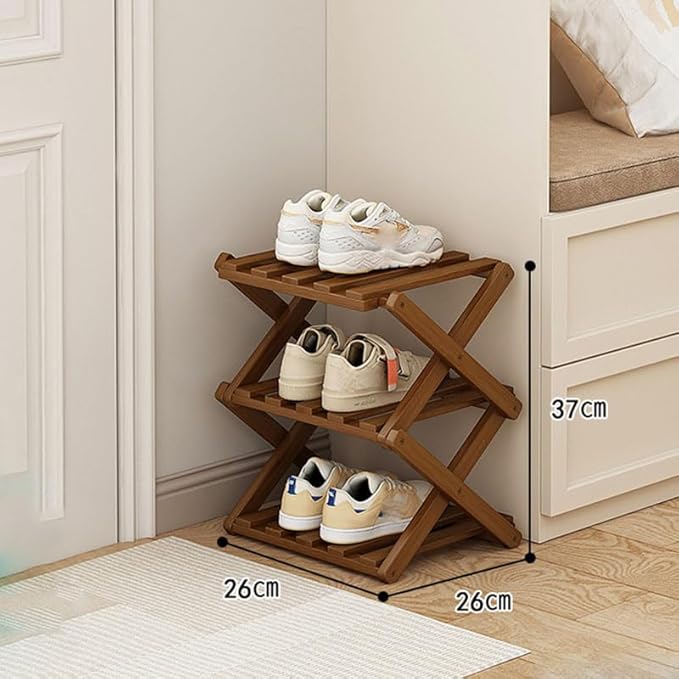 YYW Shoe Rack, Foldable Bamboo Shoes Shelf, Freestanding Shoe Storage Organiser for Entryway, Hallway, Bedroom, Closet (Brown, 3 Layers)