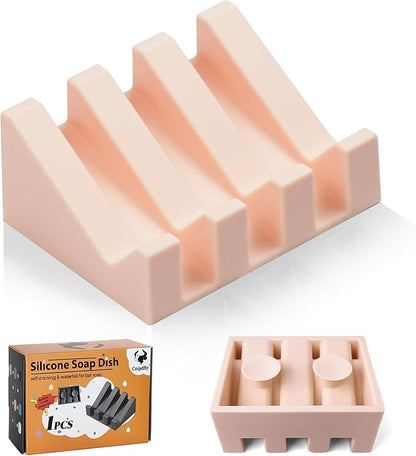 Soap Dish Holder for Shower with Suction Cup, Silicone Soap Holder & Saver Self-Draining Bar Soap Dish Keeps Soap Dry for Bathroom, Kitchen, Bathtub, Extends Soap Life (Pink-1Pack)