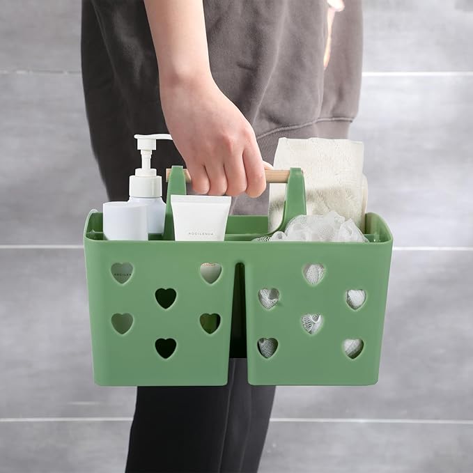 Anyoifax Portable Shower Caddy Plastic Shower Basket Organizer Divided Bathroom Caddy Storage Cleanning Caddy Tote with Handle for College, Dorm Room, Kitchen, Green
