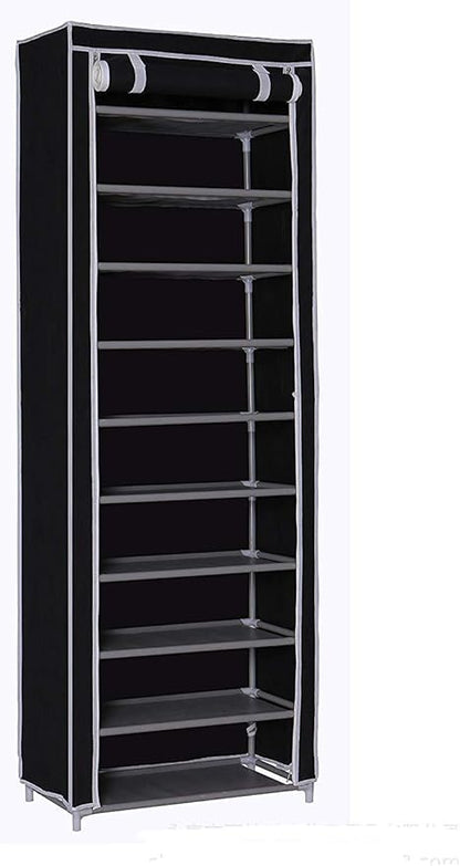 GREEF 10-Tier Large Shoe Rack with Dustproof Non Woven Fabric Cover Closet Shoe Storage Organizer Cabinet Shoe Tower for Entryway Bedroom Dorm Room Closet (Black)