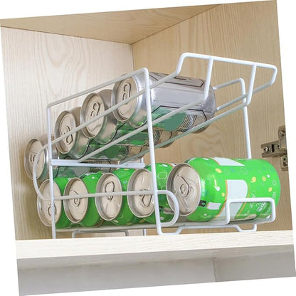 1pc Automatic Coverage Rack White Can Storage Rack for Fridge Kitchen Bar Design Resistant for Spaces