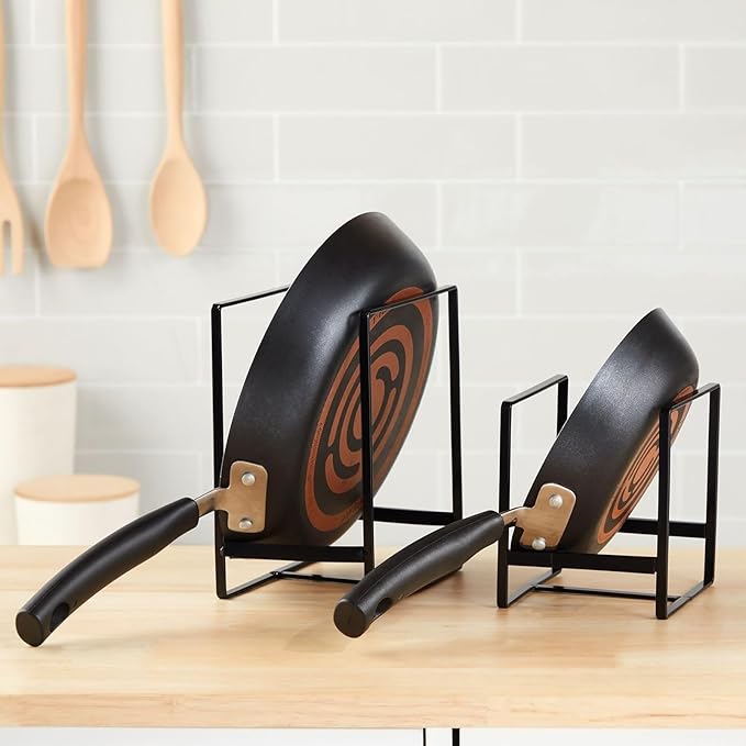 Juvale Iron Kitchen Cabinet Organizer Shelf - Space-Saving Plate Rack Organizer for Cabinet - Pot Lid Holder for Cupboard Shelf - Cutting Board for Countertop Stand - Black, Pack of 3