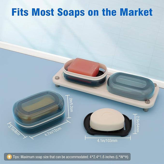 AIMAIAIMAI Travel Soap Container, Travel Soap Box with Removable Draining Layer for Camping, Gym (Blue Style A)
