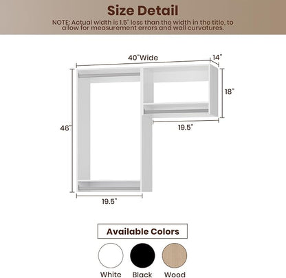 ROOMTEC Modular Closet System, 40" Wall-Mounted Closet Organizer with Hanging Rods, Wooden Tower for Walk-In Closets, Wardrobe Storage Kit, White