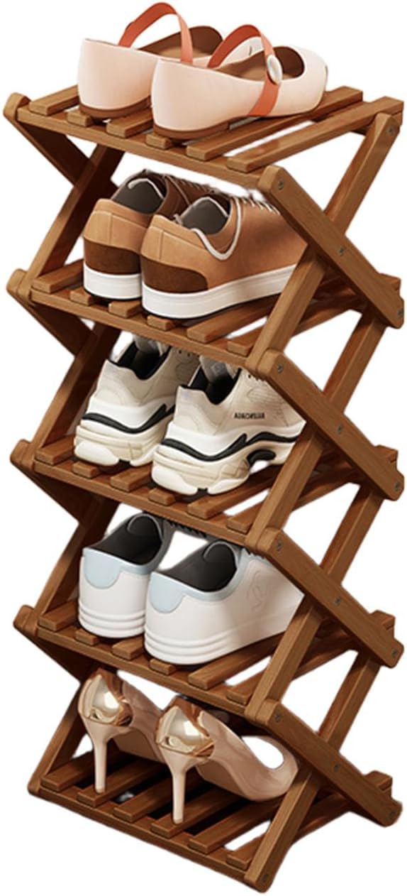 Shoe Rack - Foldable Vertical Shoe Rack for Entryway,Durable and Easy to Assemble,Applicable to Home Entrance, Closet and Bedroom (Tawny-5 Layers)