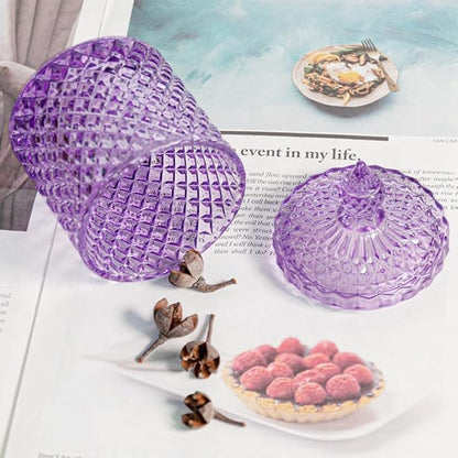 R FLORY 2 Pack Qtip Holder Glass Apothecary Jars with Lids Bathroom Storage Organizer for Cotton Swabs, Balls, Pads, Floss Picks, Vanity Storage Containers for Makeup, Candy, Jewelry (10+24oz, Purple)