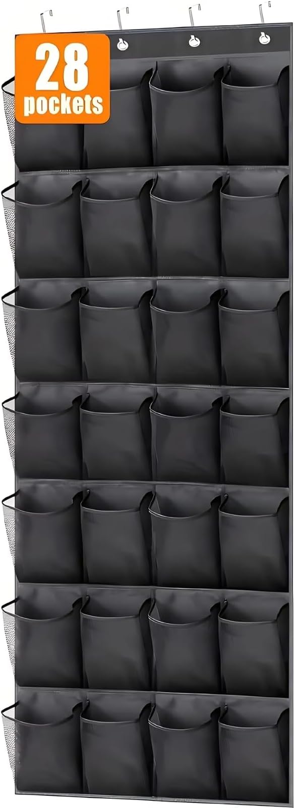 1pc 14/28/40-Grid Transparent Fabric Hanging Organizer Foldable Storage Bag for Shoes Underwear (Black)
