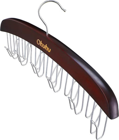 Belt Hanger Organizer for Closet: Ohuhu 12 Hooks Max 36 Belts Tie Rack Wooden Belt Holder for Storage 360 Degree Rotating Space Saver Organizer for Men Women Belt Tie Scarf Accessories-Walnut