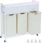 Timberer Laundry Hamper, Laundry Sorter 3 Section, Rolling Laundry Basket with Wheels, 3 Drawers, 3 × 14.5 Gal (55 L), Pull-Out and Removable Oxford Fabric Bags, White and Beige