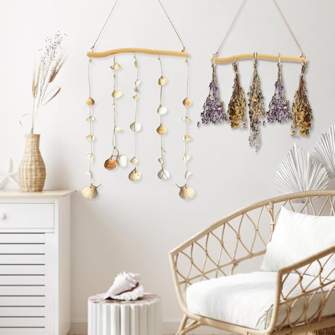 Saycker 2Pcs 15 Inch Driftwood Wall Hanging Jewelry Hanger, Rustic Branch Hanger Rack with 5 Hooks for Small Item Key(Wood color)