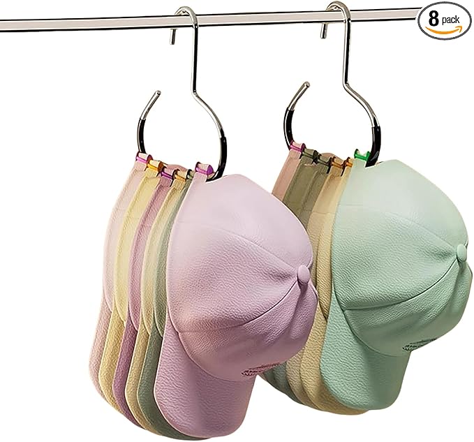 8 Pack Hat Hangers for Closet, Premium Hat Organizer for Baseball Caps, Black Baseball Hanger Holder for Closet, Metal Ball Cap Hat Racks Storage Organizer for Caps Head Scarf Belt Tie (8 Black)