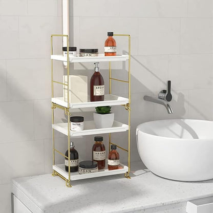2-Tier Makeup Perfume Counter Organizer, Bathroom Countertop Shelf Vanity Bedroom Storage Tray,Kitchen Spice Rack Standing Shelf(Gold,White)