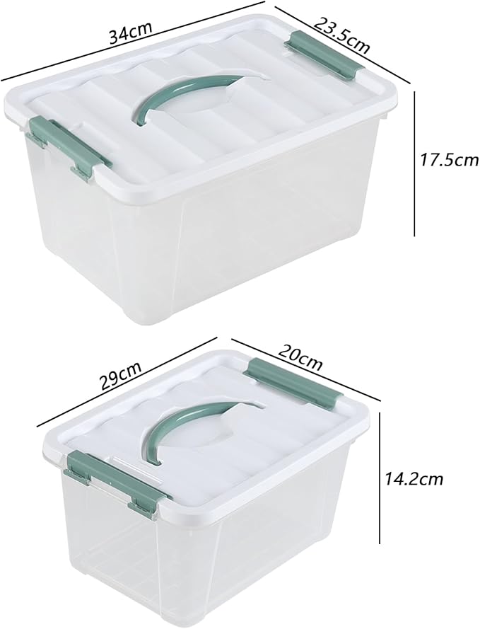 2-Pack Plastic Lidded Storage Box with Handle, Organizing Container with Lid and Latching Buckles (7 Quart/14 Quart)