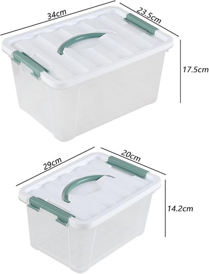 2-Pack Plastic Lidded Storage Box with Handle, Organizing Container with Lid and Latching Buckles (7 Quart/14 Quart)