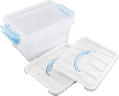 Gloreen 6 Quart Clear Storage Bins with Lid and Blue Handle, Multipurpose Plastic Storage Latch Box/Containers, 2 Packs