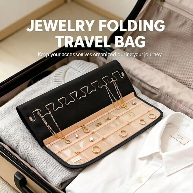 2 Pack Travel Jewelry Organizers and Storage Set: One with 48 Pockets for Earring & Ring, One with 43 Large Pockets for Bracelets & Watches, Hanging Storage Roll with Hanger for Closet Wall