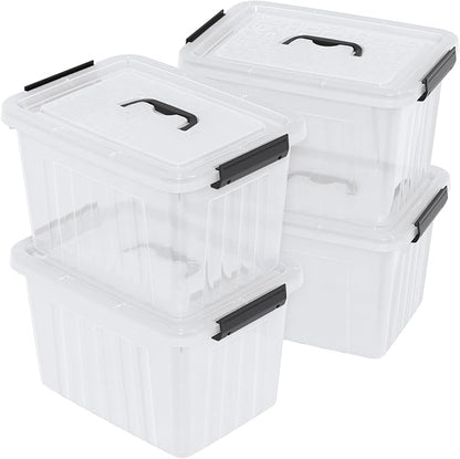 18 Quart Clear Plastic Storage Box with Handle, Latching Bins with Lid, 4 Packs