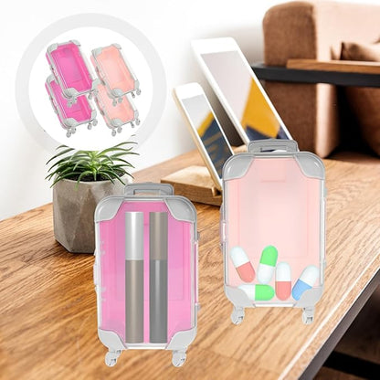 Unomor 4Pcs Mini Suitcase Eyelash Storage Box Portable Travel Makeup Case Compact Cosmetic Organizer for False Lashes and Small Accessories 6.49X3.34X1.96In