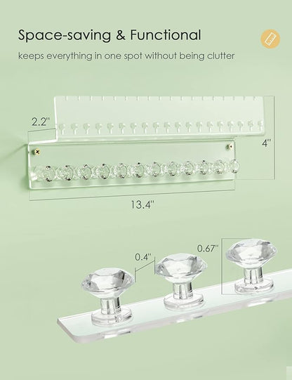 Acrylic Hanging Jewelry Organizer Wall Mounted Jewelry Holder with Floating Shelf, Necklace Holder Organizer and Stud Earring Organizer for Women Girls (2 Pack)