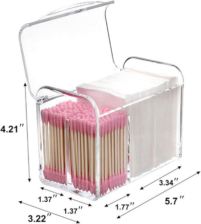 Sooyee Qtip Holder Dispenser for Cotton Ball Swab, Cotton Round Pads, Floss,3 Compartment Plastic Apothecary Jars,Bathroom Organization and Storage,Vanity Organizers and Storage,Clear