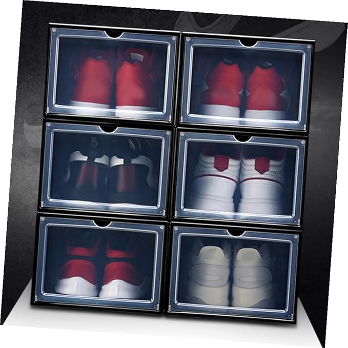 MAGICLULU Thick Plastic Magnetic Shoe Boxes Stackable Shoes Storage Easy to Entryway Organizer
