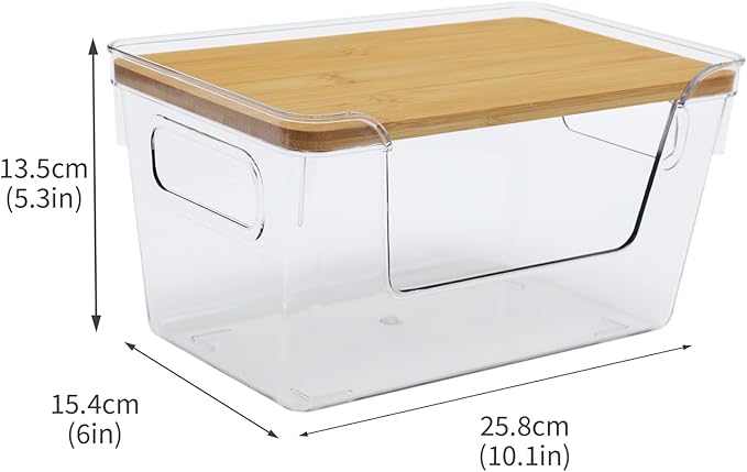 2 Pack Snack Station Organizer for Pantry Shelf,Snack Bar Station Storage Basket with Handle & Wooden Lid,Stackable Plastic Baskets for Storage Pantry Bins Organizer,Kitchen Organization Box