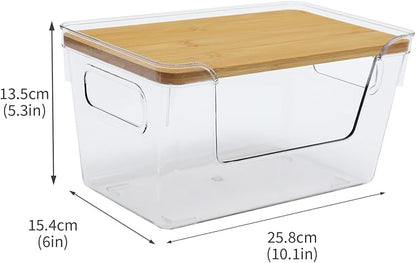 2 Pack Snack Station Organizer for Pantry Shelf,Snack Bar Station Storage Basket with Handle & Wooden Lid,Stackable Plastic Baskets for Storage Pantry Bins Organizer,Kitchen Organization Box