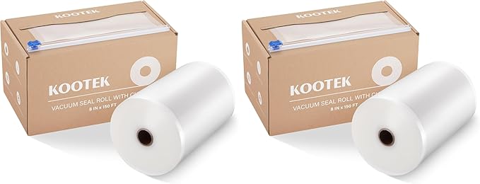 Kootek 8" x 150' Vacuum Sealer Bags Roll for Food with Cutter Dispenser, Commercial Grade Vacuum Seal Bags, BPA Free, Customized Size Food Bags for Storage, Meal Prep and Sous Vide (Pack of 2)