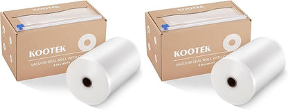Kootek 8" x 150' Vacuum Sealer Bags Roll for Food with Cutter Dispenser, Commercial Grade Vacuum Seal Bags, BPA Free, Customized Size Food Bags for Storage, Meal Prep and Sous Vide (Pack of 2)
