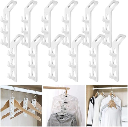 Space Saving Cascading Clothes Hanger Hooks, 12-Pack Multi-Function Cabinet Organizer for Pants, Bags & Accessories – Thick PP Material, Compatible with All Standard Hangers