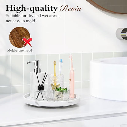 Luxspire Turntable Lazy Susan for Table Top, Marble Round Tray 10.63 inch, Lazy Susan for Cabinet Dining Table Kitchen Pantry, Rotating Bathroom Countertop Organizer, Gravel White