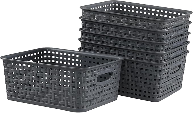 6-Pack Plastic Woven Storage Baskets, Small Baskets