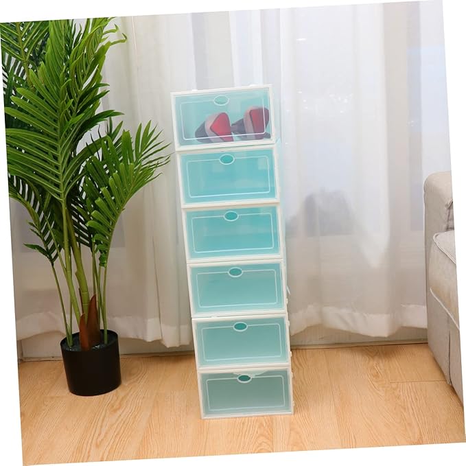 Mobestech 6PCS Thickened Shoe Box Storage Container Stackable Plastic Organizer for Sneakers Endurable Shoe Bin with Lid for Closet and Entryway